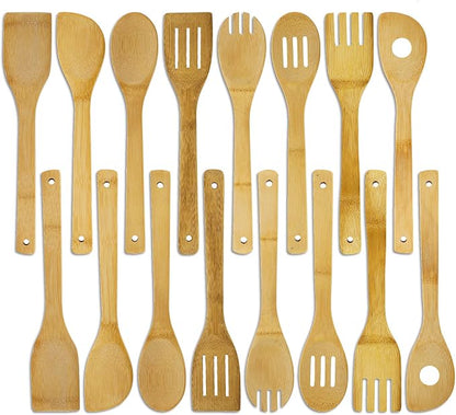 DEAYOU 16 PCS Bamboo Kitchen Utensils, Wood Spoons Spatula Set for Cooking, Nonstick Natural Cooking Utensils for Cookware, Wok, Everyday Use, Mothers Day Gifts, Housewarming Gifts
