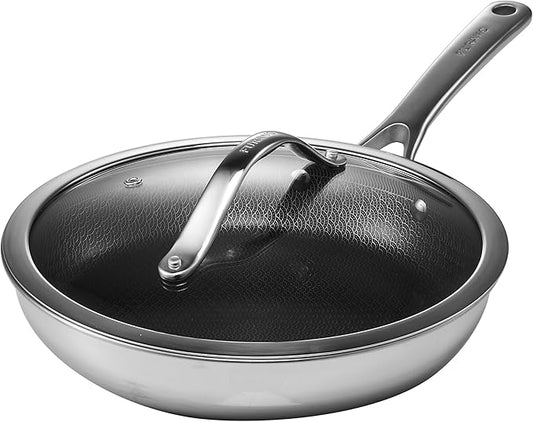 FURANO Ukiyo 10 Inch Ceramic Nonstick Skillet with Lid, Tri-Ply Stainless Steel Frying Pan, WaveEtch Textured Interior, PFAS-Free, Induction Compatible