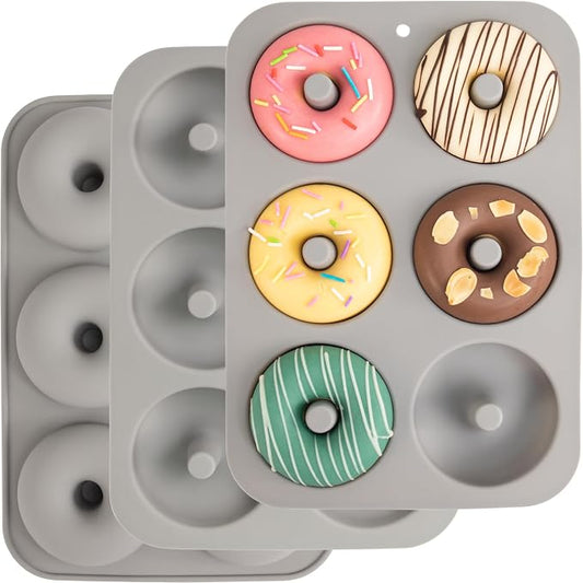 Aichoof Non-Stick Silicone Donut Pan Set of 3, BPA-Free, Easy Release(Grey) | 6-Cavity Food Grade LFGB Donut Mold, Dishwasher & Microwave Safe, Perfect Homemade Donuts