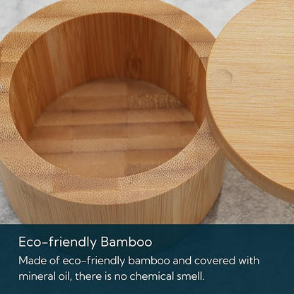 KITCHENDAO Bamboo Salt Cellar Bowl Box，Elegant Kitchen Container Holder with Swivel Magnetic Lid to Store Pepper Spice Bath or Favorite Seasonings, 6oz