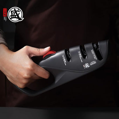 MITSUMOTO SAKARI 3-Stage Adjustable Kitchen Knife Sharpener, Scissors Slot | 12°-22° angle guide, coarse and fine slots, scissors slot, ceramic and carbide abrasives for knives and shears