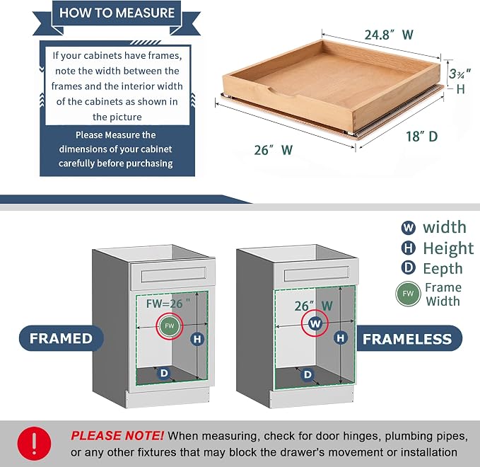 Pull Out Cabinet Drawers - 6x2 Size Options (12-23'W,18-21'D), Pre-Assembled with Soft Close Slides, Solid Beechwood, Easy Installation(26'W x 18'D)