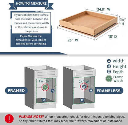 Pull Out Cabinet Drawers - 6x2 Size Options (12-23'W,18-21'D), Pre-Assembled with Soft Close Slides, Solid Beechwood, Easy Installation(26'W x 18'D)