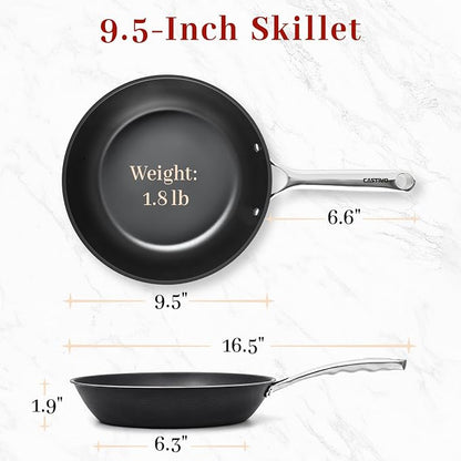 Carbon Steel Frying Pan 9.5" - Pre-Seasoned Carbon Steel Skillet, Lightweight, Natural Non-Stick, Induction Compatible