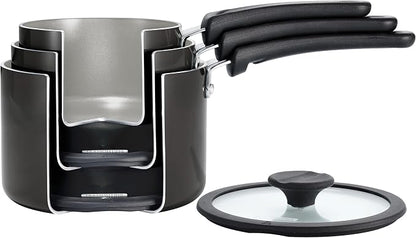 Tramontina Ceramic Non Stick 6-Piece Nesting Sauce Pan Set with Lids - Stackable Nonstick Cookware Set, Dishwasher and Oven Safe, Dark Gray