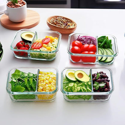 M MCIRCO [10-Pack,30 Oz Glass Meal Prep Containers 2 Compartments Airtight Lunch Bento Boxes with Lids, Glass Food Storage Containers, Microwave, Oven, Freezer and Dishwasher, White