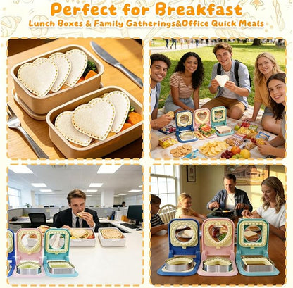 3-in-1 Uncrustable Sandwich Maker - Heart/Circle/Square Crustless Sandwich Cutter & Sealer for Kids' Lunch, Breakfast & Lunchboxes | BPA-Free Uncrustable Press, Easy Clean (3-Shape Pink)