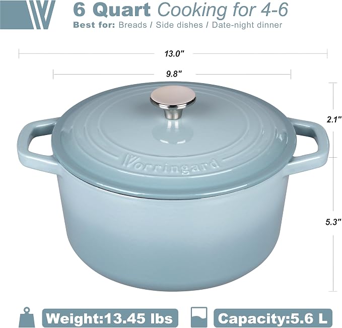 VORRINGARD Enameled Cast Iron Dutch Oven Pot with Lid, for Bread Baking, Round Bread Oven- include Sourdough Bread Baking Supplies Set, 6QT, Sea Salt