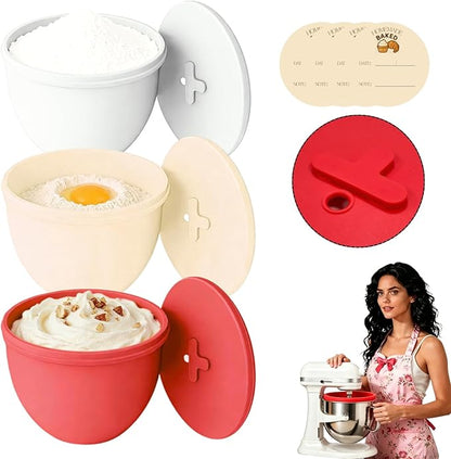 6 Qt 3-Pack Multicolor Silicone Liners with Vented Lids Compatible with KitchenAid Mixer, 2mm Extra-Thick Silicone Bowl Insert for Baking and Cooking, Mixer Parts & Accessories