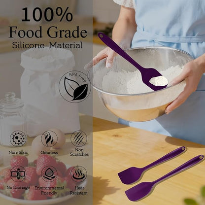 Silicone Spatula Set, Food Grade Rubber Spatula, 4 Pcs Heat Resistant Silicone Spatulas, One Piece Design Non-Stick Kitchen Utensils for Cooking, Stirring, Baking & Mixing, Dishwasher Safe (Purple)