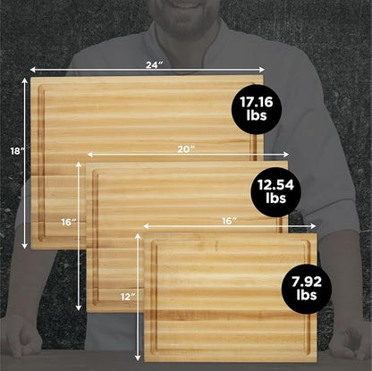 Medium Wood Cutting Board from Canadian Maple - A Reversible Butcher Block That Comes with Juice Groove for Cutting Meat and Juicy Veggies Easily - Maple Chopping Board - 16x12x1.5"