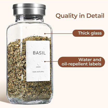 ComSaf Spice Jars with Shaker lids Adjustable, 8oz 6PCS，9 DIY Labels, Spice Jars Trial Set & Supplement Set, Empty Ingredient Containers and Square Ingredient Bottles for Kitchen and Seasoning