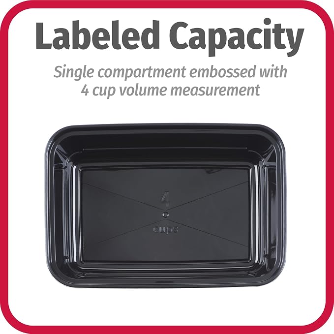 GoodCook Everyday Meal Prep 1‑Compartment Set with 50 Containers + 10 condiment cups with lids, made without BPA, Black