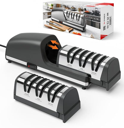 Newise Electric Knife Sharpener for Kitchen Knives - 3 - stage 15°&20° Dual Sharpening Heads, 100% Diamond Abrasive - Quick & Precise Sharpening, Ideal Gift