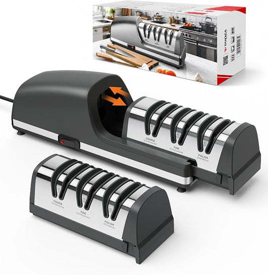 Newise Electric Knife Sharpener for Kitchen Knives - 3 - stage 15°&20° Dual Sharpening Heads, 100% Diamond Abrasive - Quick & Precise Sharpening, Ideal Gift