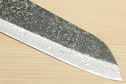 Yoshihiro Black-Forged Polished High Performance SLD Damascus Steel Santoku Multipurpose Knife (7'' (180mm), Ironwood Handle) (No Saya)