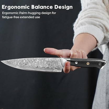 5-Piece Damascus Knife Set - Ultra-Sharp Professional 67-Layer VG10 Core Damascus Chef Knife Set | Includes 8 Inch Chef Knife, Santoku Knife, Kitchen Knife Sharpener, G10 Full Tang Handle