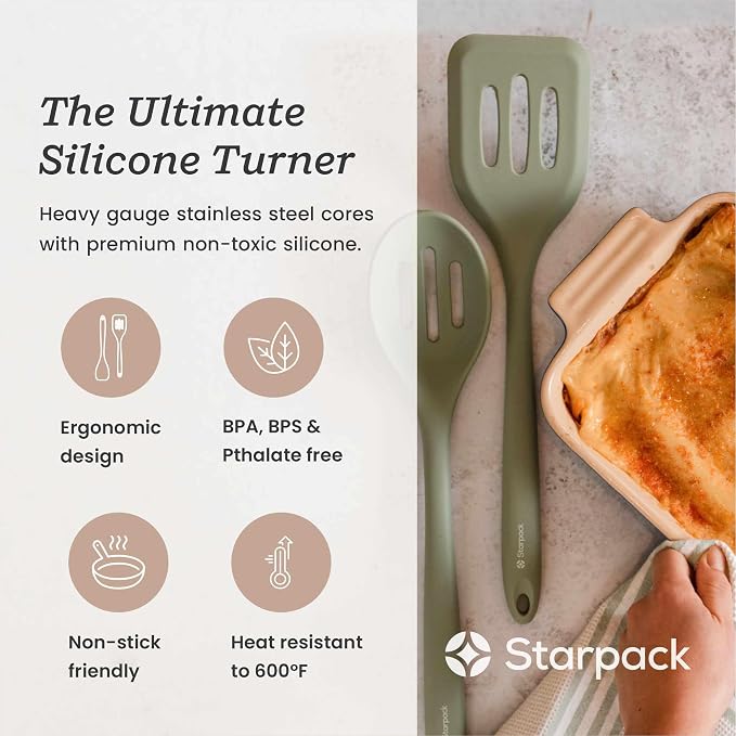 Starpack 'Head Turner' XL Premium Silicone Turner and Slotted Spatula - 13.5" Turning Spatulas High Heat Resistant to 600°F - Silicone Slotted Spatulas for Cooking - Non Stick Rubber Turning Spatula