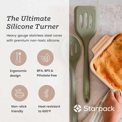 Starpack 'Head Turner' XL Premium Silicone Turner and Slotted Spatula - 13.5" Turning Spatulas High Heat Resistant to 600°F - Silicone Slotted Spatulas for Cooking - Non Stick Rubber Turning Spatula