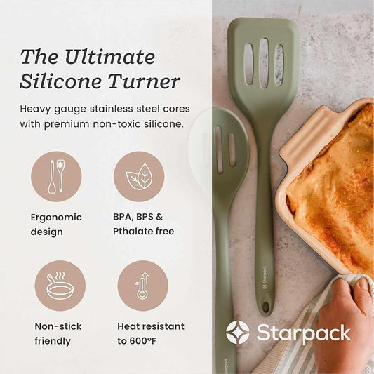 Starpack 'Head Turner' XL Premium Silicone Turner and Slotted Spatula - 13.5" Turning Spatulas High Heat Resistant to 600°F - Silicone Slotted Spatulas for Cooking - Non Stick Rubber Turning Spatula