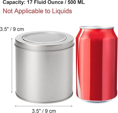 Tosnail 6 Pack Round Metal Tins Canister with Window Top Lid, 17 Oz Tin Can Box, Large Kitchen Tin Container for Loose Tea, Coffee, Candy, Spices - Silver