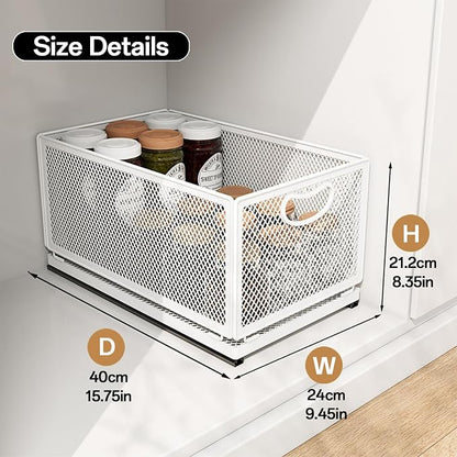 Pull out Cabinet Organizer with Sliding Drawer, 1 Pack Under Sink Organizers and Storage Rack, Adhesive Nano Film Heavy Duty Slide out Pantry Shelves for Kitchen,Sink, 9.6"W x15.7"D x 8.4"H