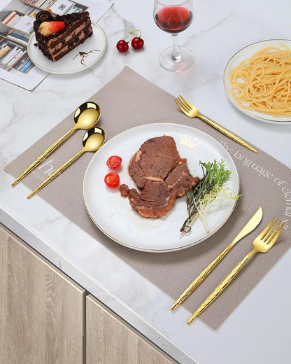 Hammered Gold Silverware Set,30 Piece Stainless Steel Flatware Set for 6,Modern Cutlery Set,Includes Spoon Fork Knives Set,Home Kitchen and Restaurant,Dishwasher Safe