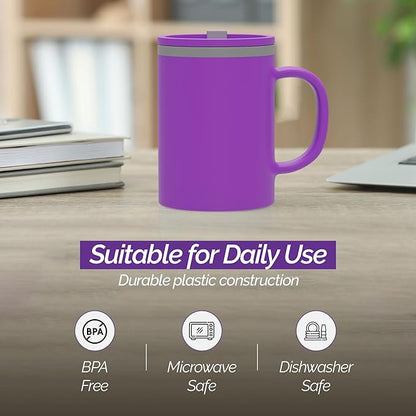 Copco Iconic 16oz Double Wall Insulated Desk Mug with Lid & Handle, Set of 2, BPA-Free Reusable Plastic, Spill-Resistant, Microwave & Dishwasher Safe, Wide Mouth (Purple/Light Purple)