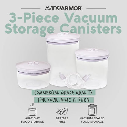 Avid Armor 3 Piece Vacuum Food Container Set for Home Kitchen with Accessory Hose in 2L, 1.4L, and 0.7L Sizes BPA Free