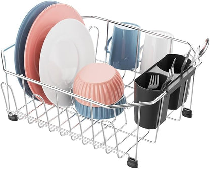 iSPECLE Small in Sink Dish Drying Rack - Stainless Steel Compact Inside Sink Dish Drainer for RV Apartment Kitchen, Rust Resistant, 11.6" W x 13.4" L, Silver