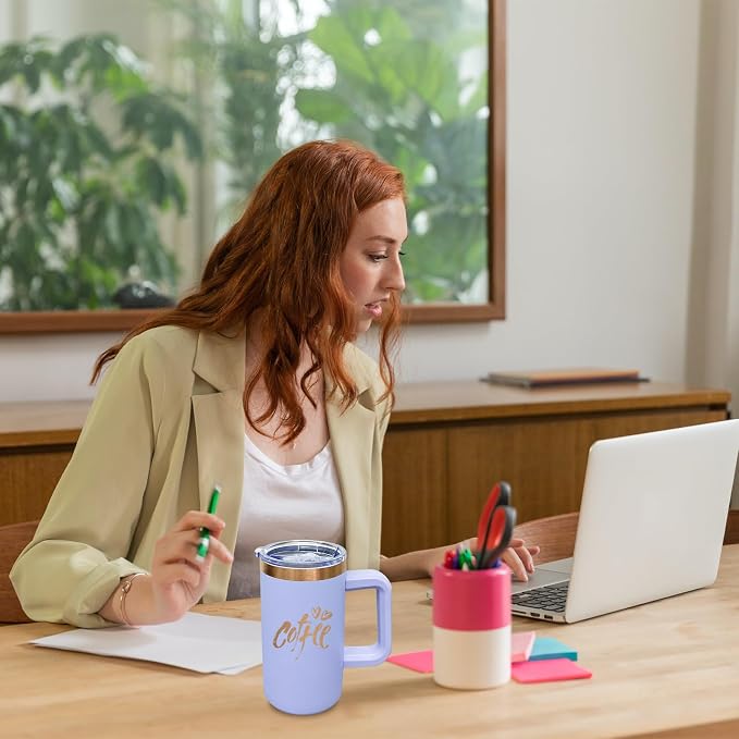 20 oz Insulated Coffee Mug with Lid, Stainless Steel Coffee Tumbler Bulk, Double Wall Vacuum Travel Mug with Handle, Leakproof Powder Coated Coffee Cups for Hot and Cold Drinks (Lilac,1 pack)