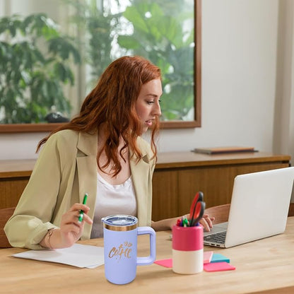 20 oz Insulated Coffee Mug with Lid, Stainless Steel Coffee Tumbler Bulk, Double Wall Vacuum Travel Mug with Handle, Leakproof Powder Coated Coffee Cups for Hot and Cold Drinks (Lilac,1 pack)