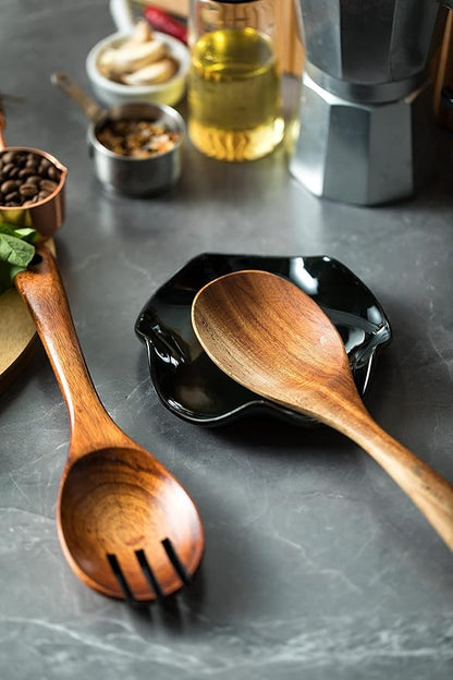 Miamolo Black Spoon Rest for Kitchen Counter, 5.3" Ceramic Spoon Holder for Stove Top, Heat Resistant & Dishwasher Safe Cute Spoon Rests Spatula Holder for Multiple Utensils, Farmhouse Kitchen Decor