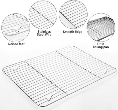 MCIRCO 6 Piece Stainless Steel Baking Sheet with Rack with Silicone Baking Mat Set (2 Pans + 2 Racks + 2 Mats), 17.3 x 13 x 1 Inch Cookie Sheet with Cooling Rack, Easy Clean