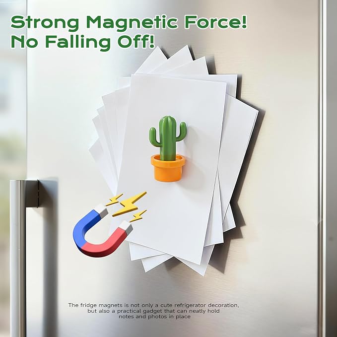 Renmxj 12 Pcs Refrigerator Magnets - Cute Mini 3D Cactus Fridge Magnets, Funny Lifelike Succulent Plant Magnets for Kitchen, Office, Locker, Whiteboard Decor (Yellow and White)