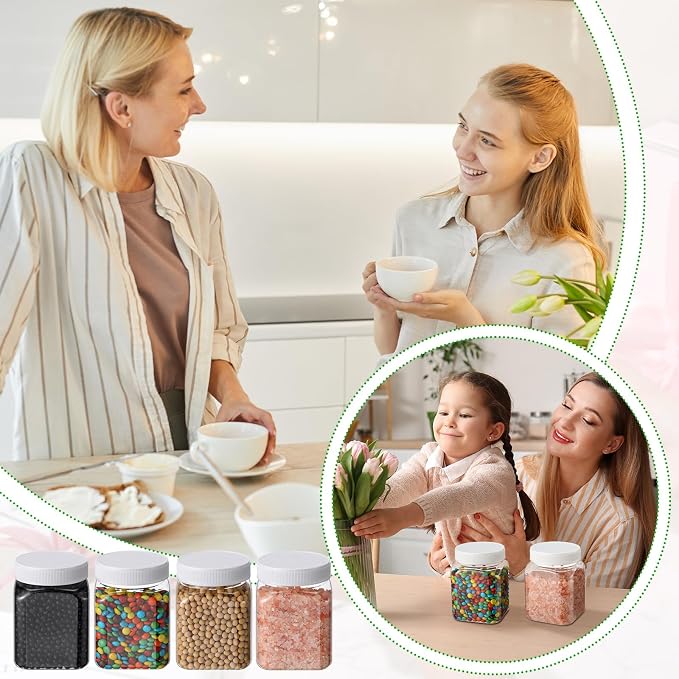 Nosiny 12 Pcs 24 oz Clear Plastic Jars with Lids Square Plastic Container Large Candy Jars with Screw on Lids Refillable Kitchen Storage Containers for Dry Food, Coffee (White)