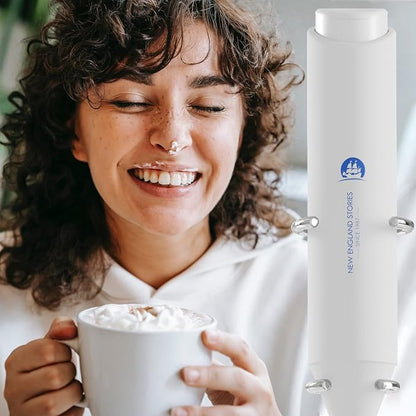 Powerful Milk Frother Handheld Foam Maker, Mini Whisk Drink Mixer for Coffee, Cappuccino, Latte, Matcha, Hot Chocolate, With Stand, White