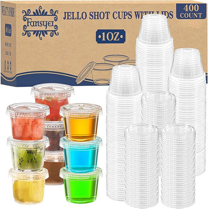 400 sets - 1 oz Containers with Lids, Jello Shot Cups with Lids, Bulk ＆ Clear Portion Cups, Disposable Small Plastic Containers for Salad Dressing, Condiments, Sauce, Snacks