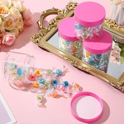 SATINIOR 24 Pieces Empty Clear Plastic Jars with Lids Round Storage Containers Wide Mouth for Beauty Product Cosmetic Cream Lotion Liquid Butter Craft and Food(Pink Lid,6 oz)