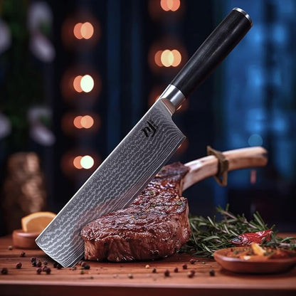 SUNCHUN Nakiri Knife VG-10 Damascus Steel 67-Layer Japanese Vegetable Cleaver, Ultra Sharp 602 HRC Kitchen Knife with Black Pakka Wood Handle, Professional Chef Knife for Vegetables & Food Prep