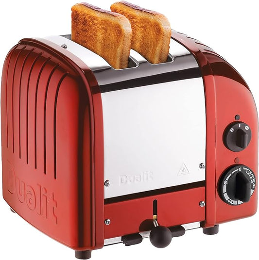 Dualit Classic 2 Slice NewGen Apple Candy Red Toaster - Hand Built in the UK – Replaceable ProHeat Elements - Heat One/ Two Toast Slices, Defrost Bread, Mechanical Timer - For Toast, Bagels & More