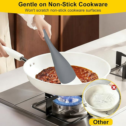 Beijiyi Silicine Cooking Spoons for Nonstick Cookwares, 3 Pack, 12.6 in | Sturdy, BPA-Free, Heat Resistant, One-Piece, Multifunction Spatula Spoon, Great for Cooking, Serving, Scooping, and Stirring