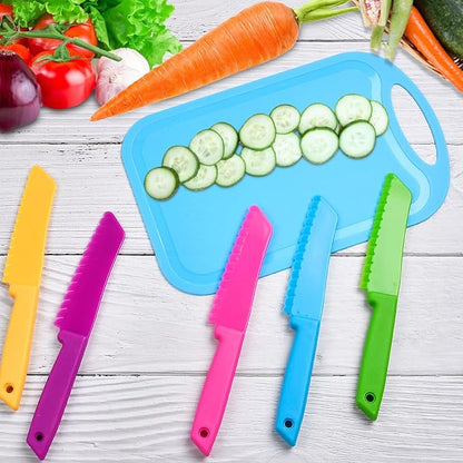 20 Pcs Kids Knife Set with Cutting Board, Plastic Child Safe Knives for Real Cooking Serrated Edges Toddler Knife Children Chopping Board, Kid Cutting Utensils for Fruit, Bread, Lettuce