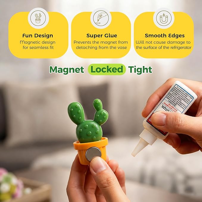 Renmxj 12 Pcs Refrigerator Magnets - Cute Mini 3D Cactus Fridge Magnets, Funny Lifelike Succulent Plant Magnets for Kitchen, Office, Locker, Whiteboard Decor (Yellow and White)