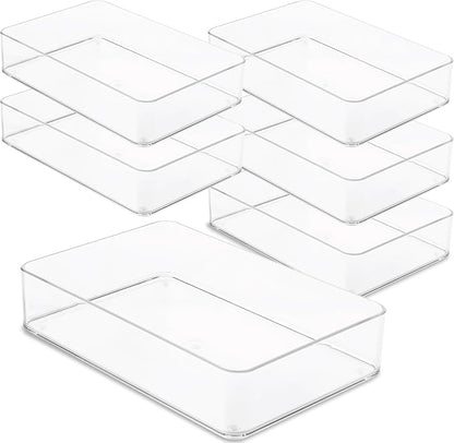 primebox Plastic Clear Drawer Organizers. Bathroom. Kitchen, Bedroom, Utensils, Office Organizer Bins, Storage Trays. Stackable. 9" x 6" x 2" Set of 6