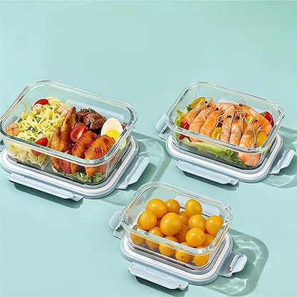 Glass Food Storage Containers with Lids, Airtight Meal Prep Containers, 4 Pack Set with Multiple Sizes (Blue)