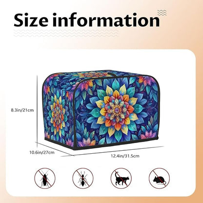 Mandala Ethnic Rainbow Toaster Cover 4 Slice Wide Slot Washable Kitchen Appliance Covers Fingerprint Bread Machine Dust Cover Small Toaster Oven Accessories Covers Bread Maker Bag Women Gift