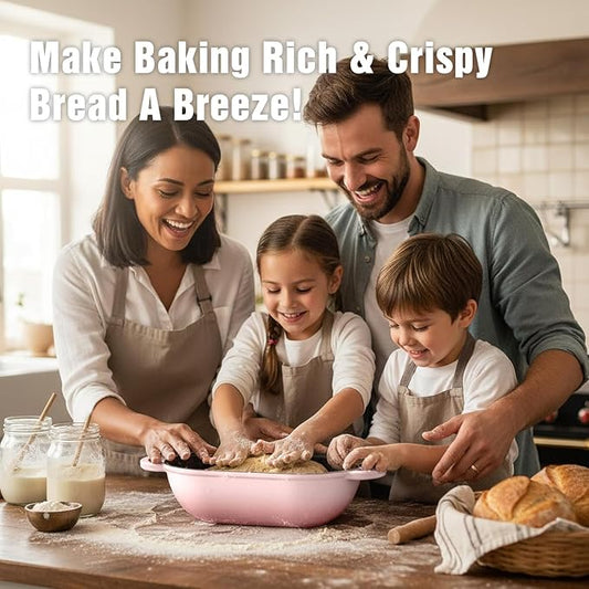 Enameled Cast Iron Sourdough Bread Oven, 2.5 QT Loaf Cast Iron Bread Pan with Lid, Oval Dutch Oven for Homemade Bread Baking, Meatloaf Pan with Lid (Pink)