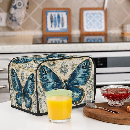 2 Slice Blue Butterfly Vintage Toaster Cover Waterproof Dust Fingerprint Bread Machine Cover Washable Kitchen Appliance Protector For Home Kitchen Bakeware Table Decor Women Gifts