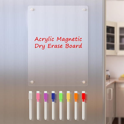 Neatsure Acrylic Magnetic Dry Erase Board for Fridge, Clear Whiteboard for Refrigerator, Notepad Memo to Do/Grocery List White Board, w/ 8 Colors Markers, 12"x9"
